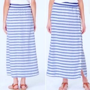 J. Jill Blue and White Striped Linen Button Front Maxi Skirt